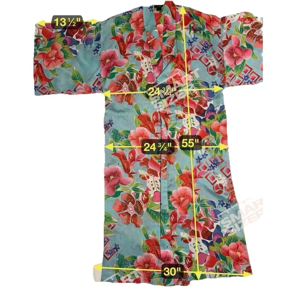 Natori Star Blossom L Robe & Gown Set Silky Floral Kimono Luxury Lounge Resort